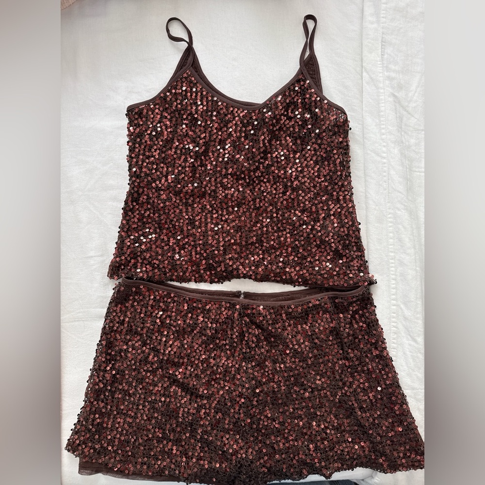 12th Tribe Brown Sequin Skirt Set